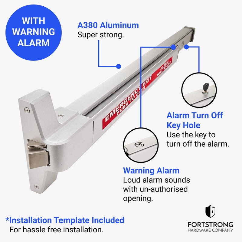 FORTSTRONG Commercial Door Push Bar Panic Exit Device with Alarm - Panic Bars for exit Doors - Loud Warning Strike Bar with Warning Stickers - FS-850A Instructions Included - Image 2